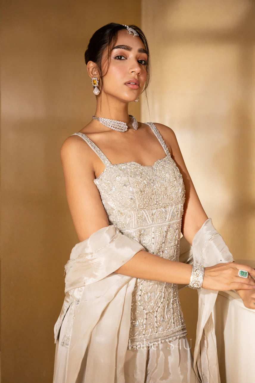 Grey heavy stylish handwork bustier style palazzo set