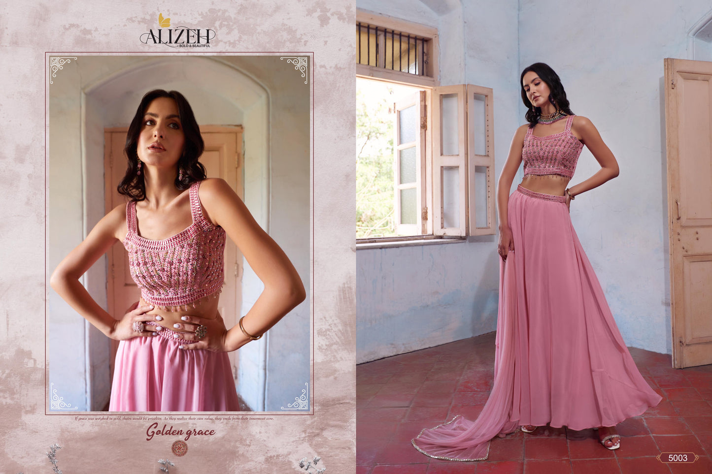 Pink crop top Palzzo and dupatta indo western