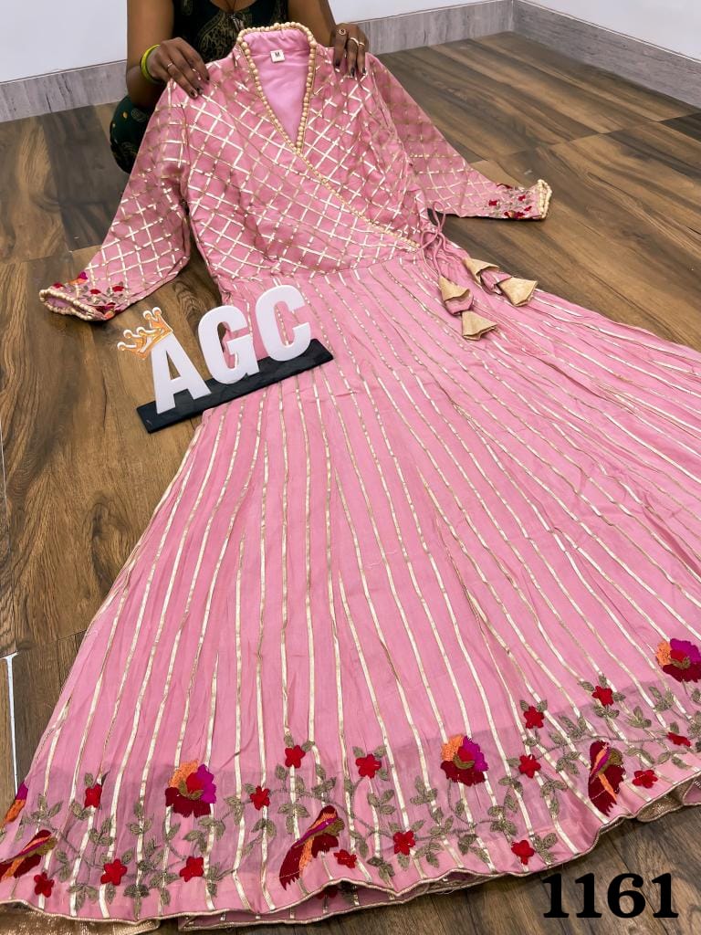 Pink Heavy Gota & embroidered work floor length angrakha gown