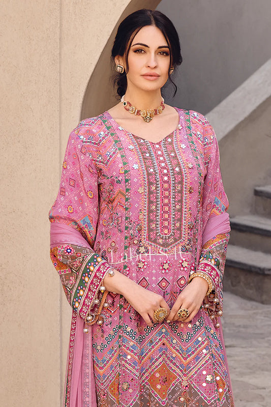 Pink pure crepe partywear sharara suit