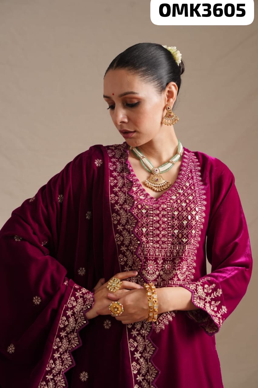 Magenta elegant heavy work velvet suit