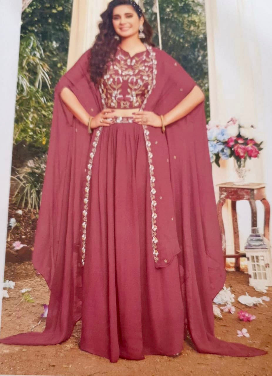 Heavy handwork partywear crop top skirt and shrug set
