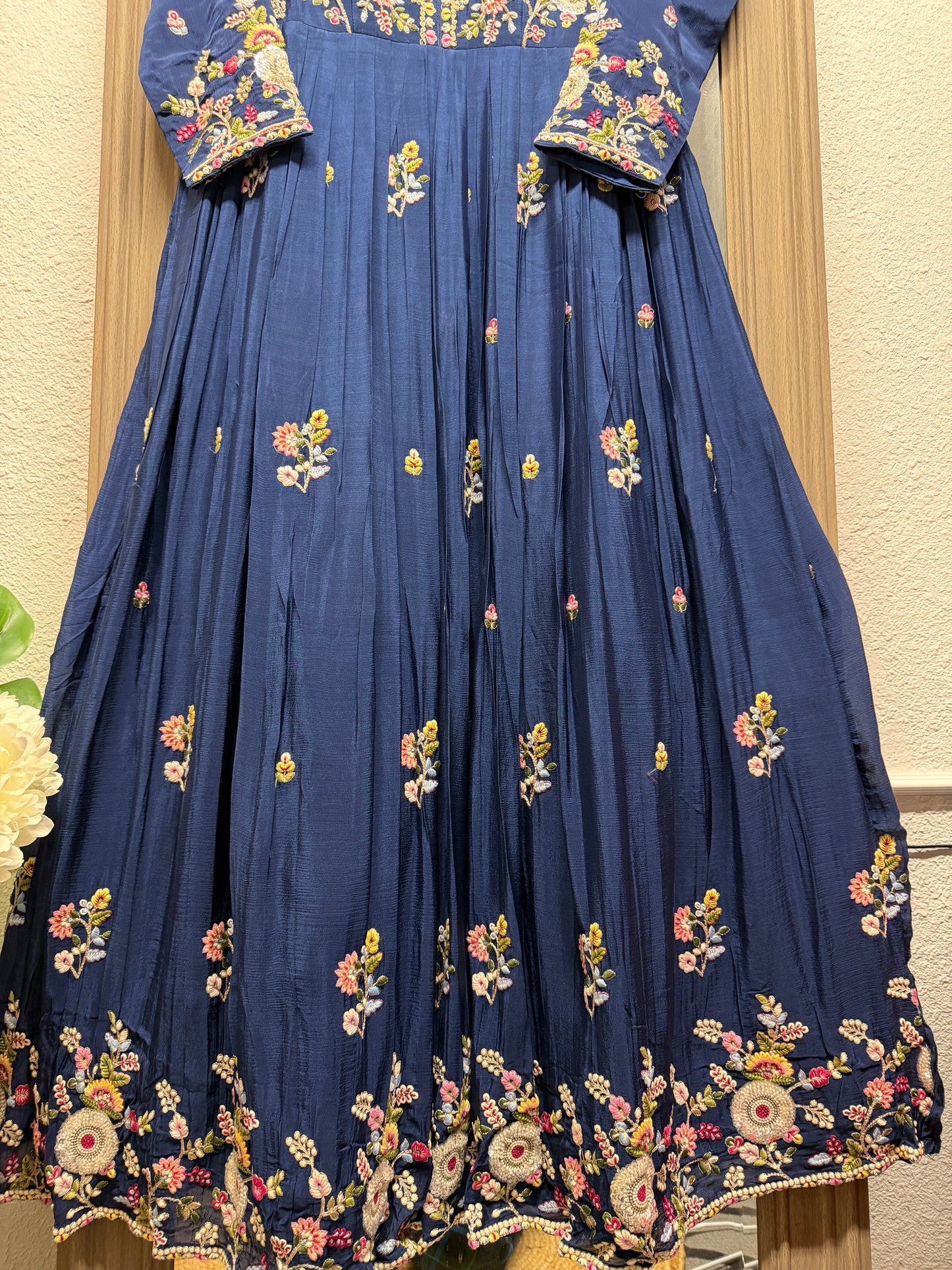 Navy blue heavy handwork floor length gown with cancan and dupatta (no pants)
