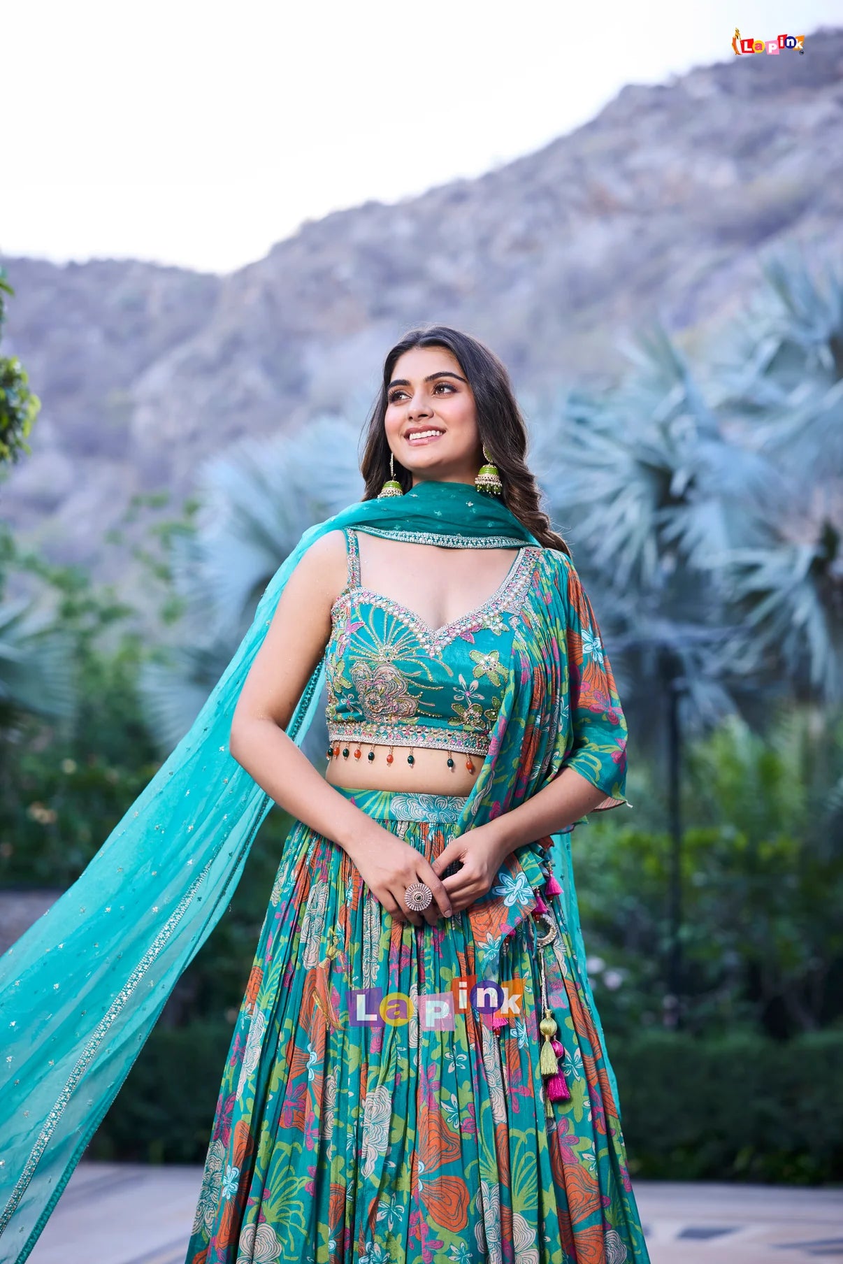 Teal green stunning handwork one shoulder lehenga