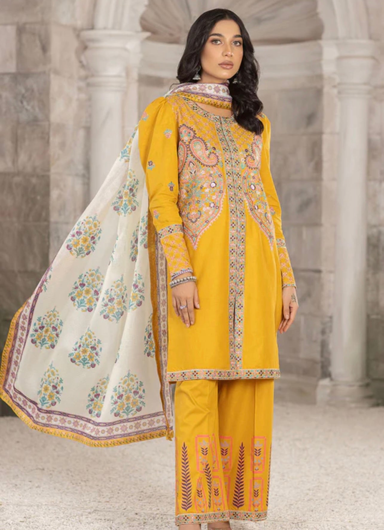 Yellow beautiful heavy embroidered suit pakistani style
