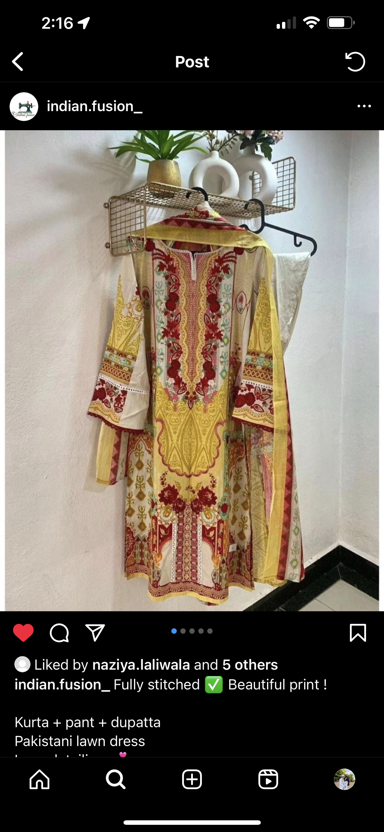 Yellow lawn fabric pakistani style casual wear kurta set