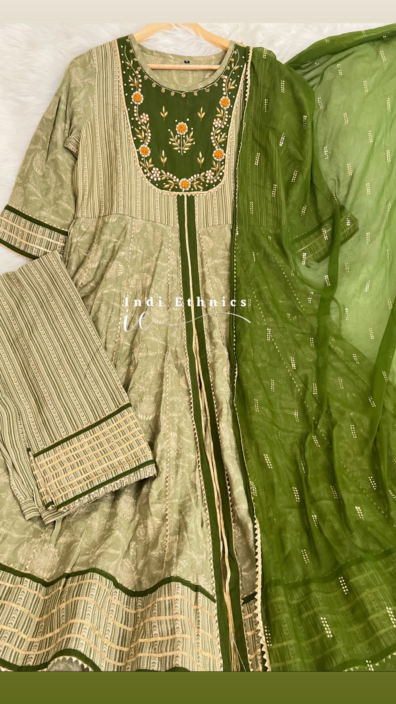 Green Beautiful Heavy Gota work Front Slit Anarkali Kurta set