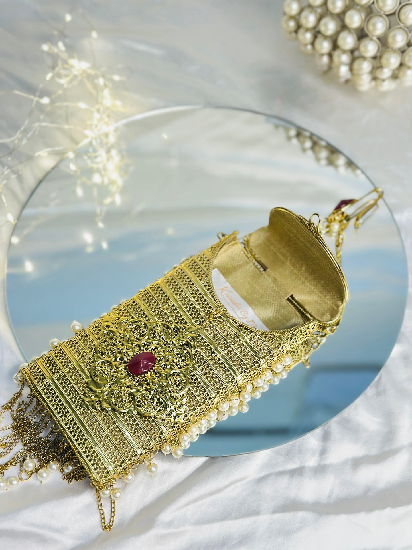 Classy gold metal phone bag