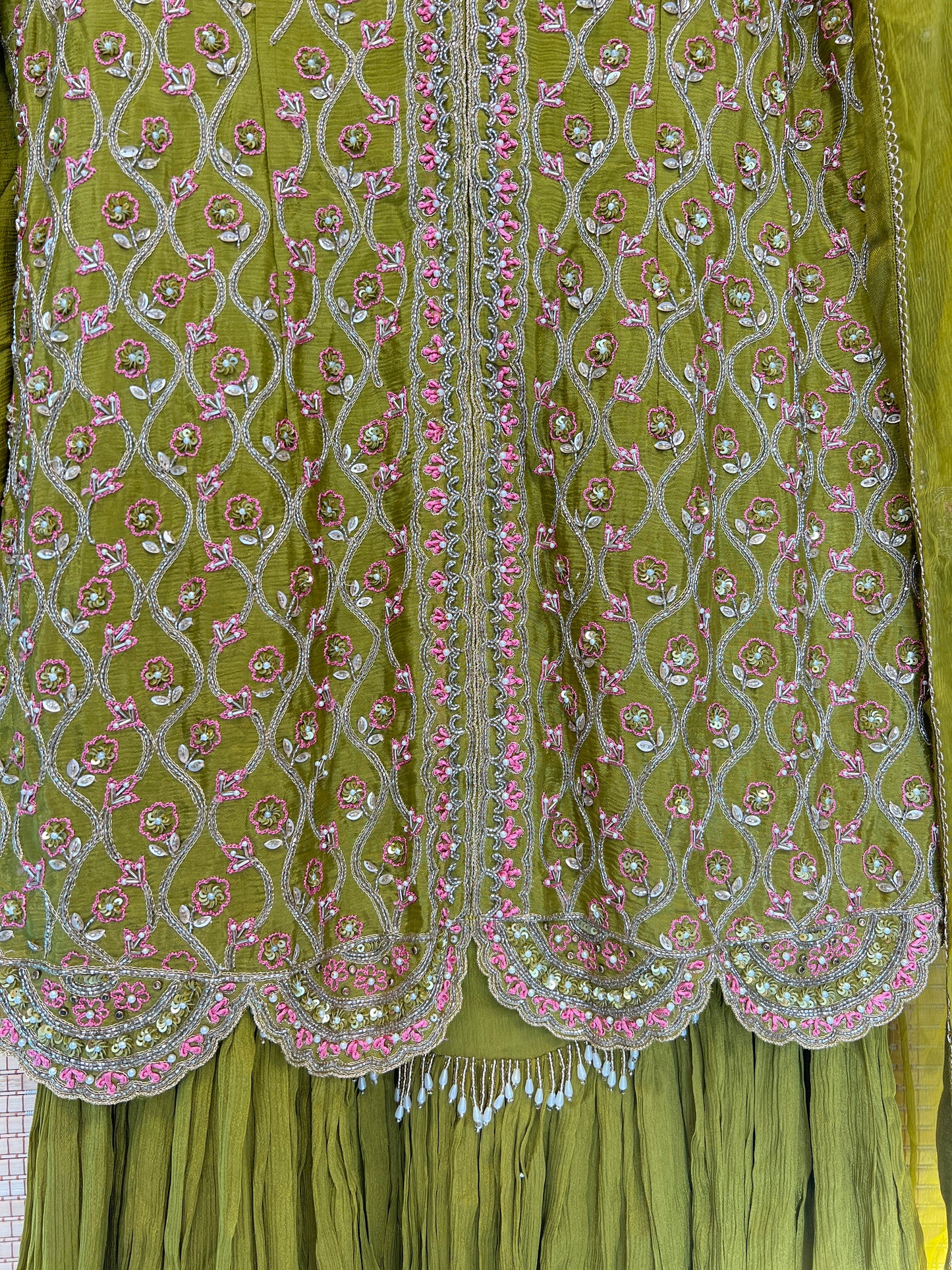 Mehendi green heavy handwork garara set