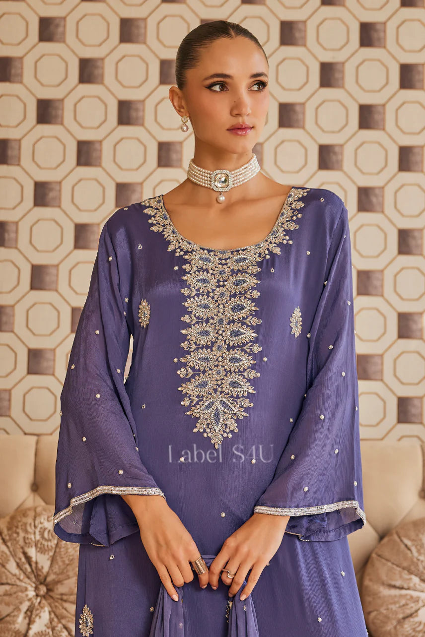 Purple heavy handwork pakistani style long suit