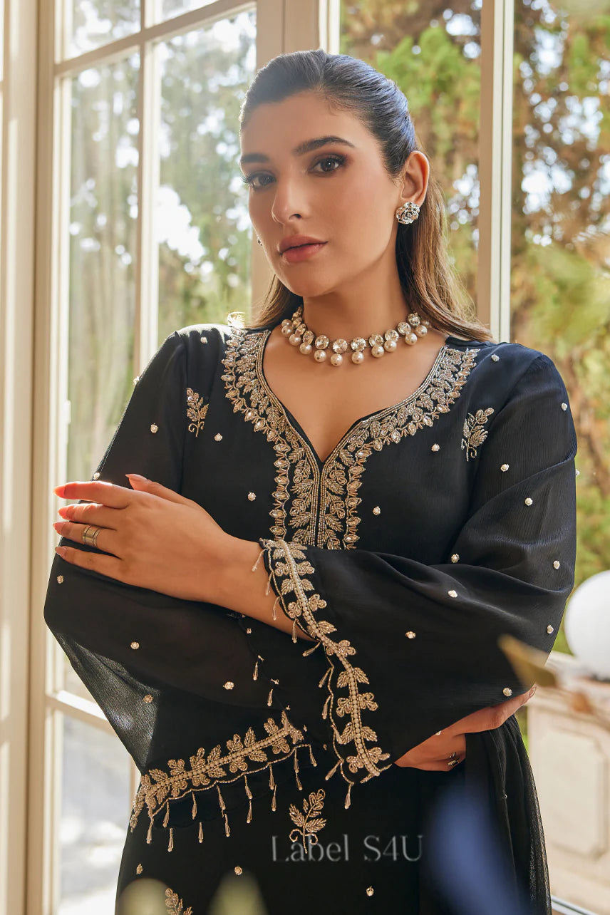 Black heavy handwork pakistani style long suit