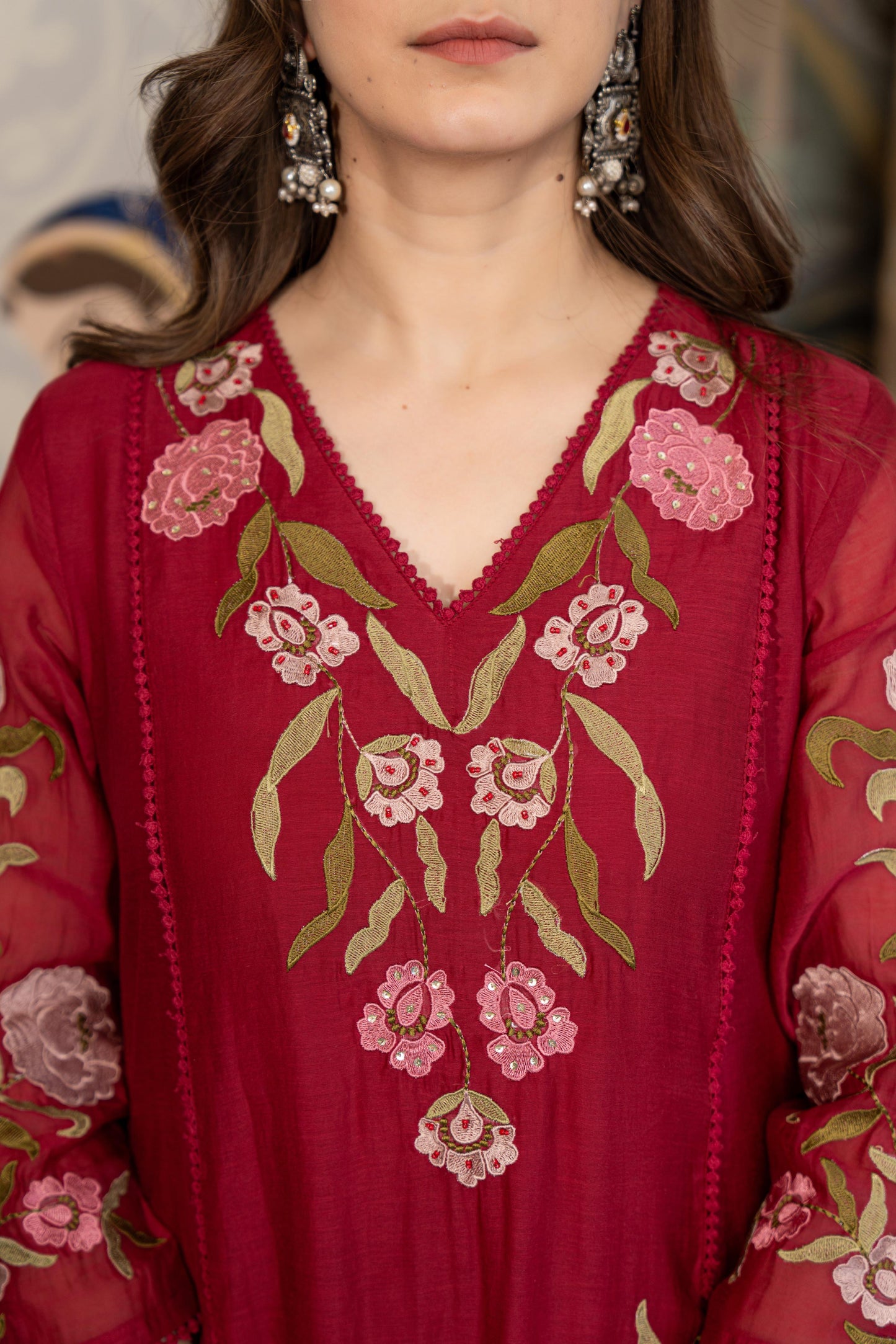 Wine pure mul chanderi stylish A line suit