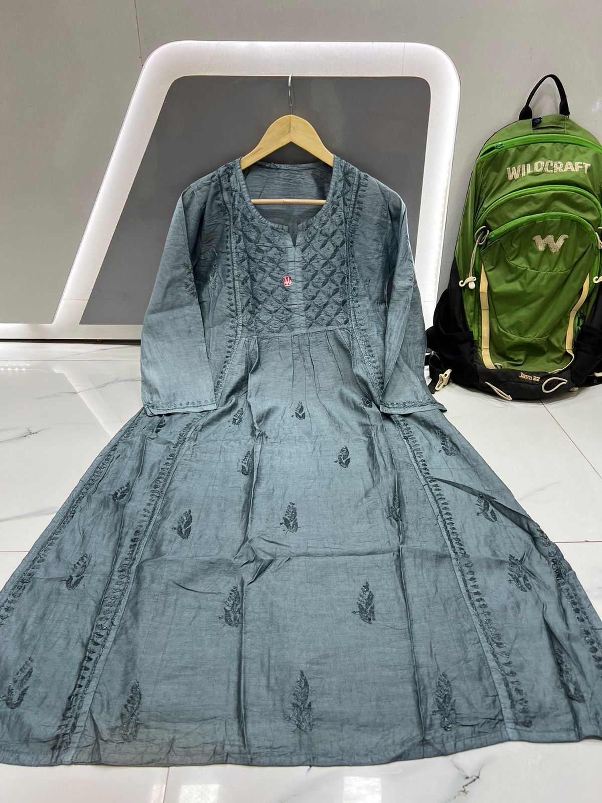Beautiful chanderi A line lucknowi kurti