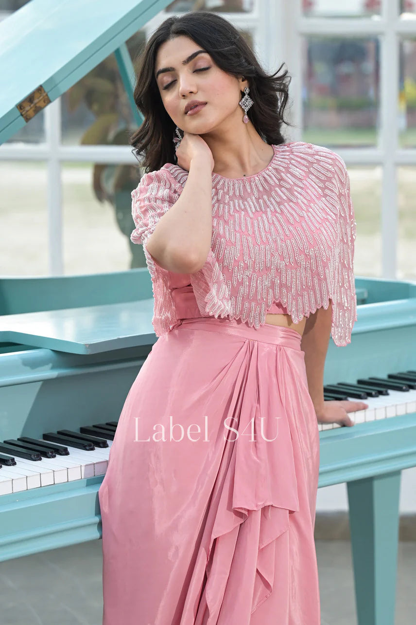 Baby Pink heavy handwork indowestern