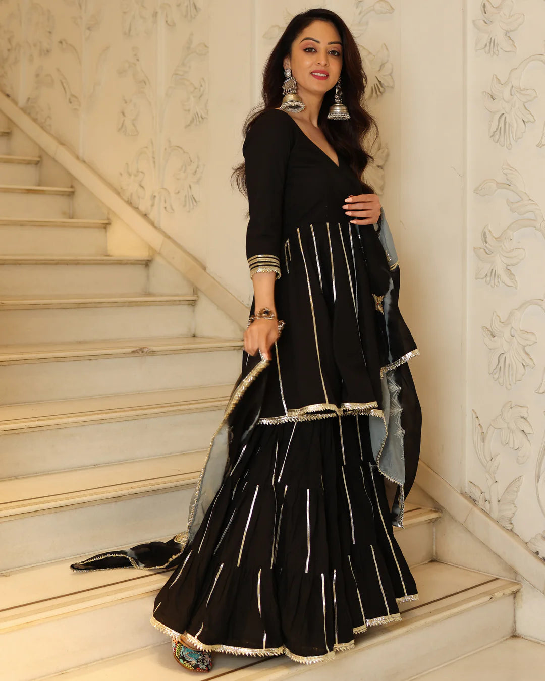 Black beautiful heavy gota patti peplum sharara set