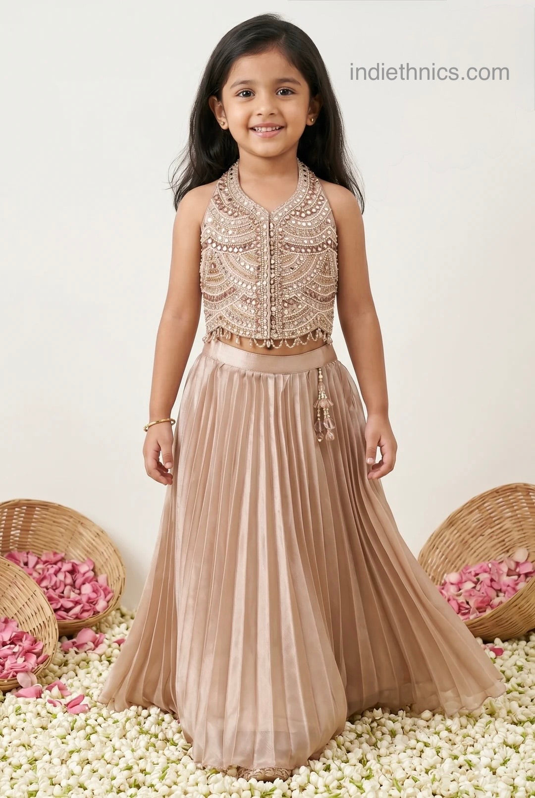 Kids bronze mirror work lehenga choli