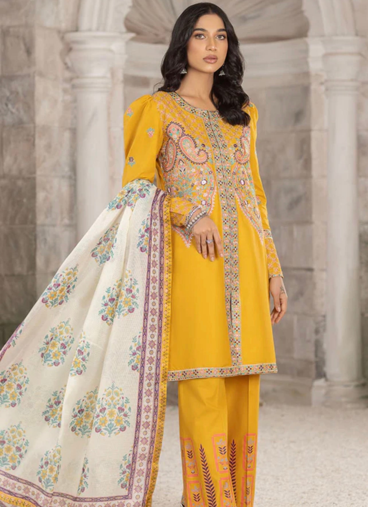 Yellow beautiful heavy embroidered suit pakistani style