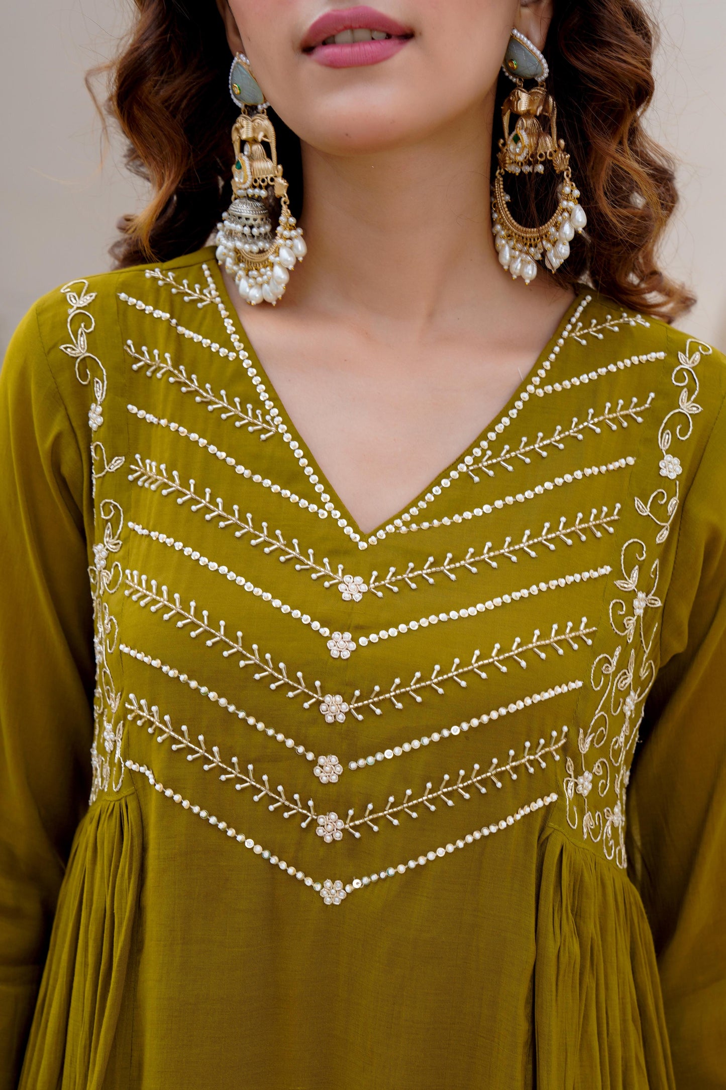 Green pure mul chanderi stunning A line suit