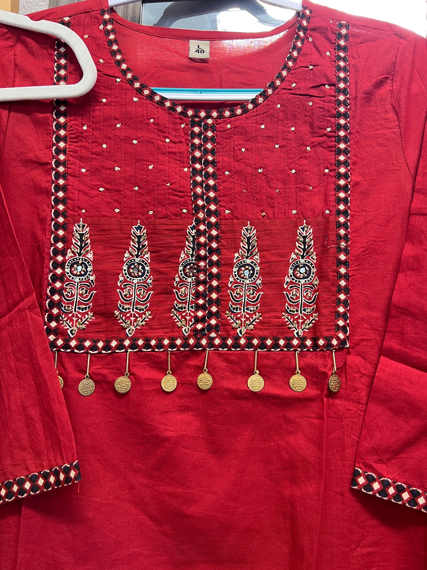 Dark Red pure cotton kurta set with