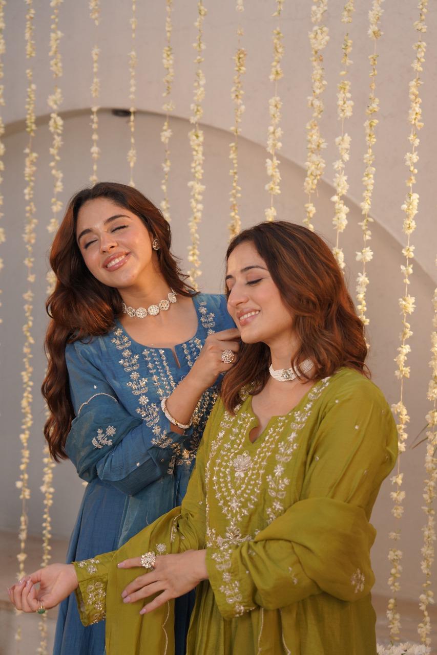 Blue pure mul chanderi A line suit