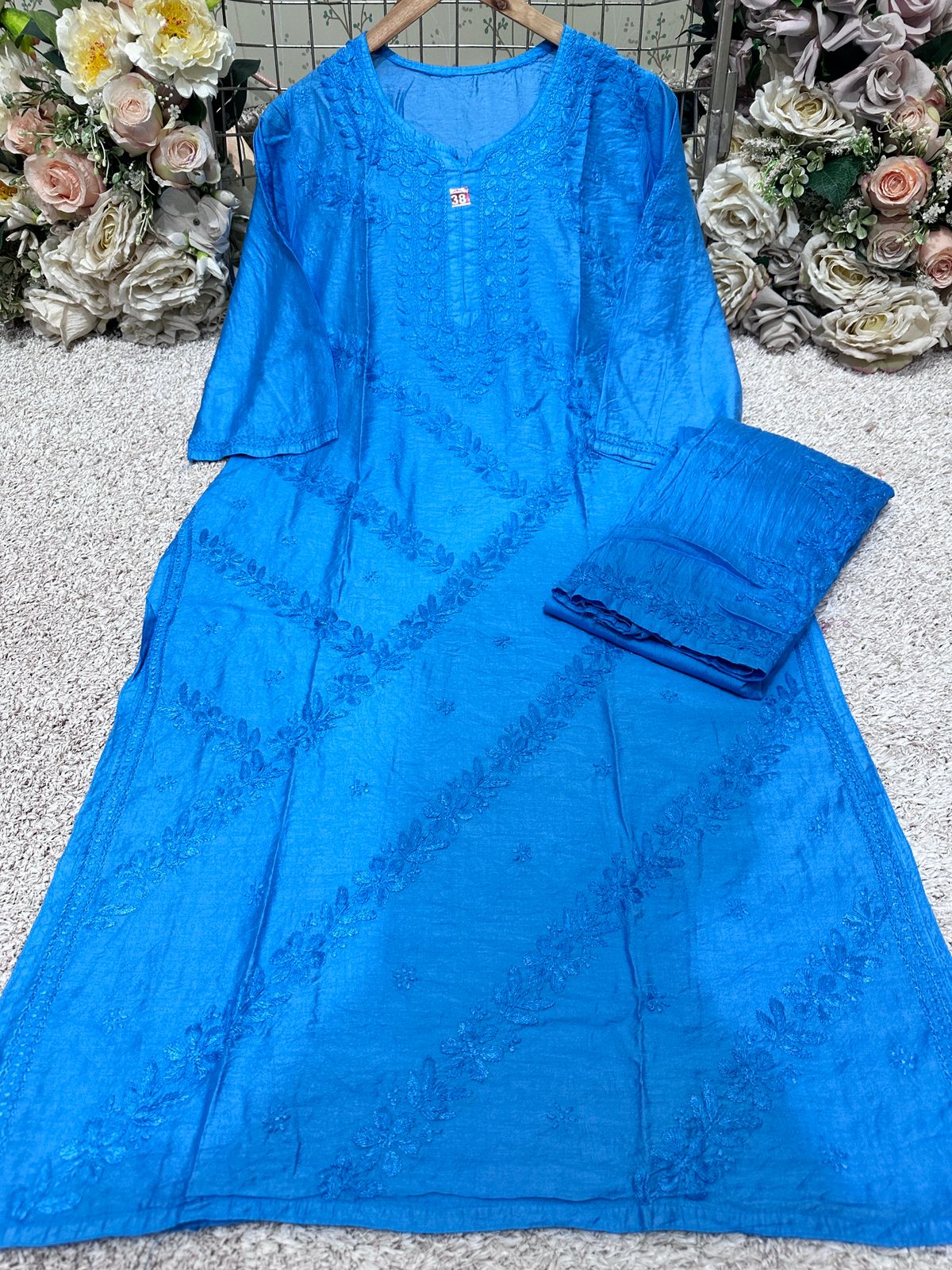 Lavender Lucknowi Chnaderi kurta set