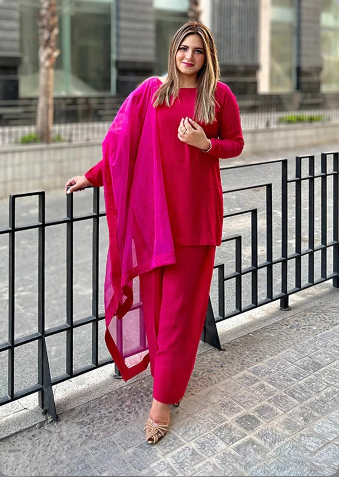 Dark pink pure viscose farshi salwar suit