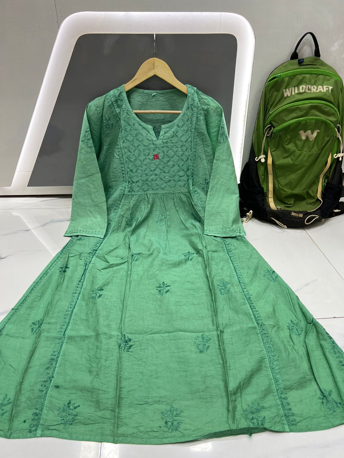 Beautiful chanderi A line lucknowi kurti