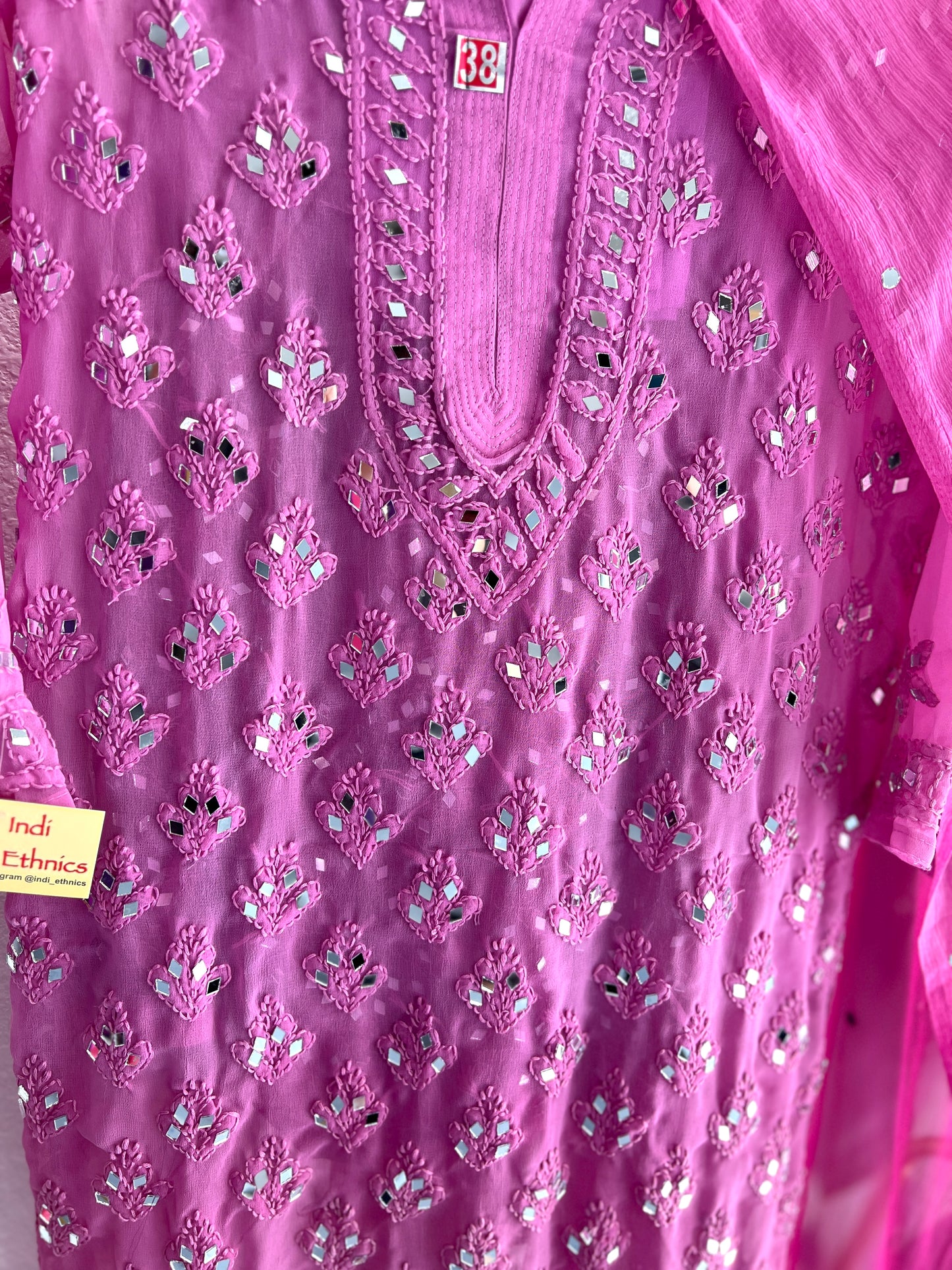 Hot Pink ombre heavy mirror chikankari suit