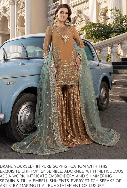 Gold heavy work party wear sharara suit