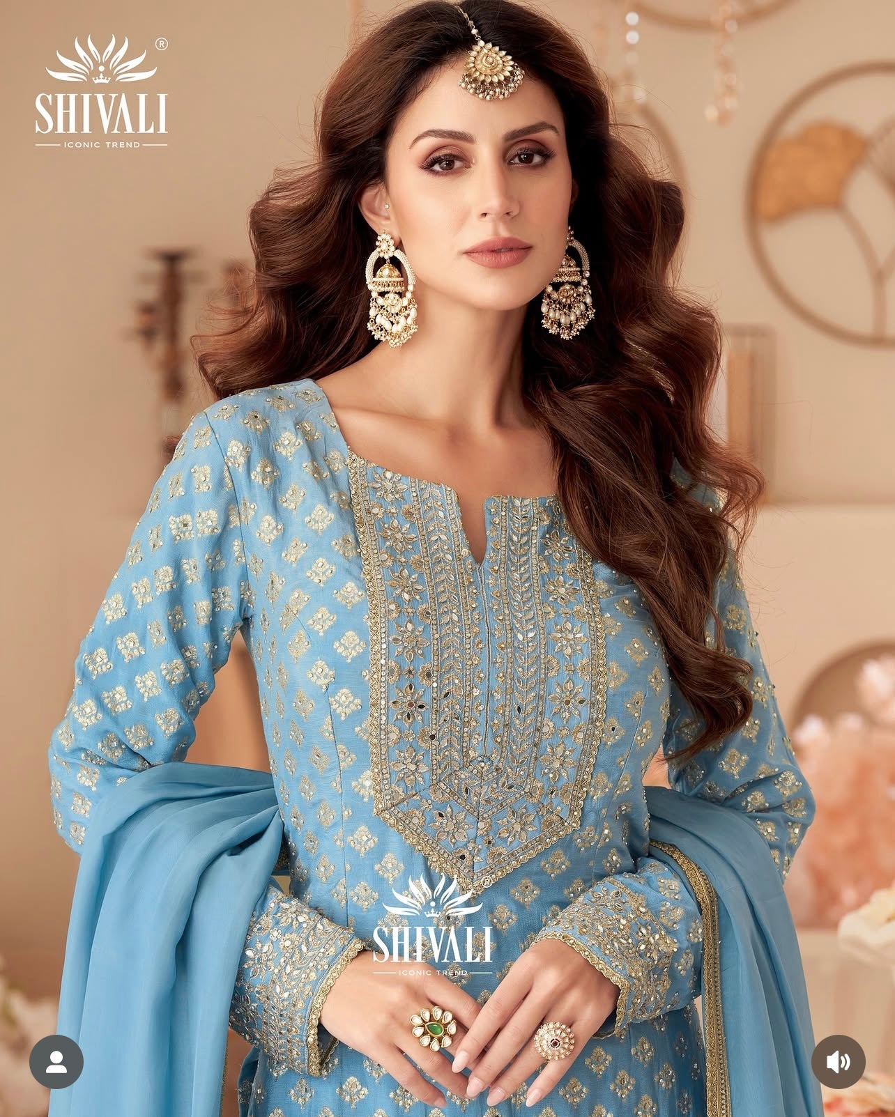 Aqua blue stunning heavy work partywear sharara suit