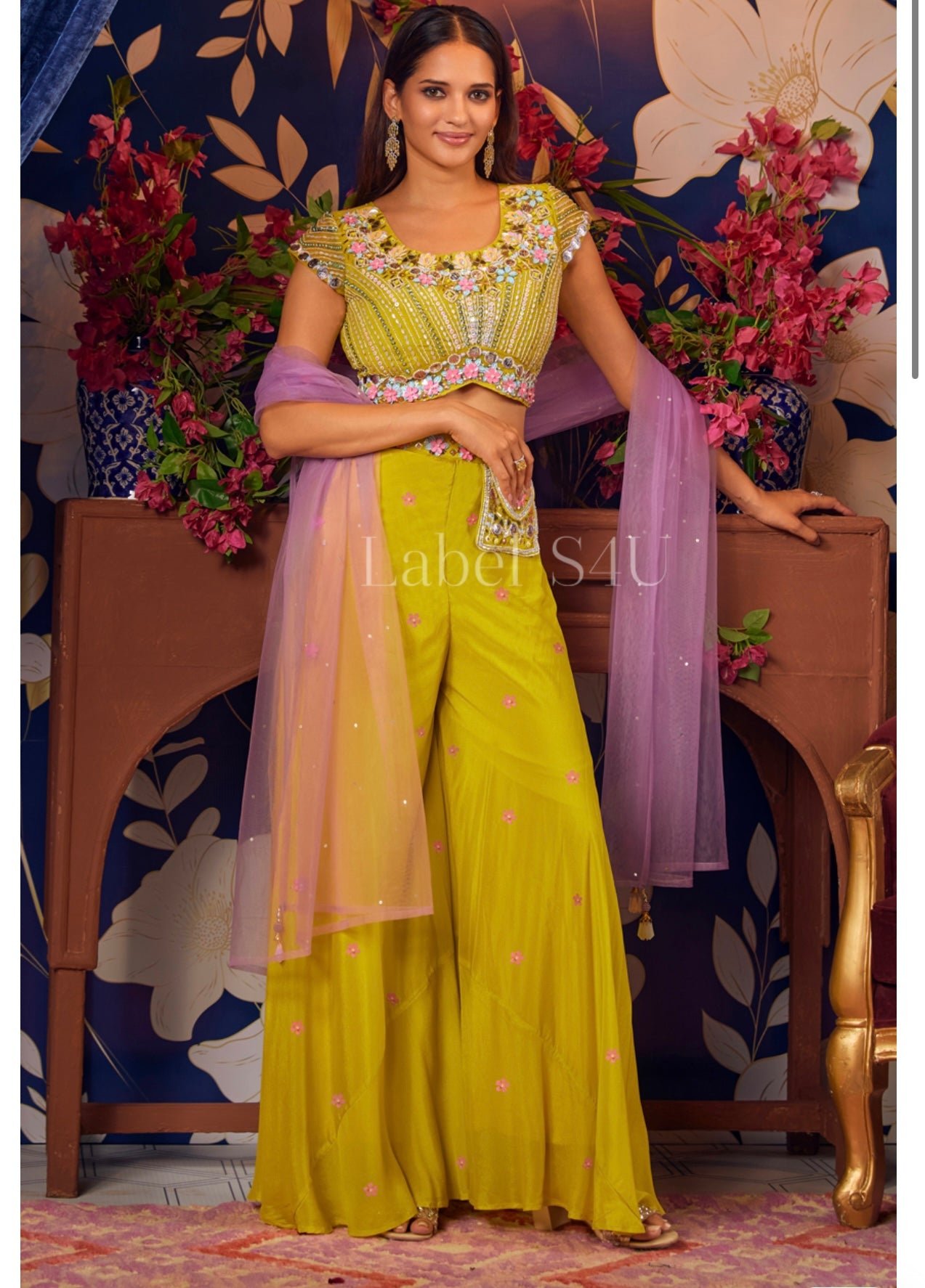 Yellow crop top palazzo ans dupatta