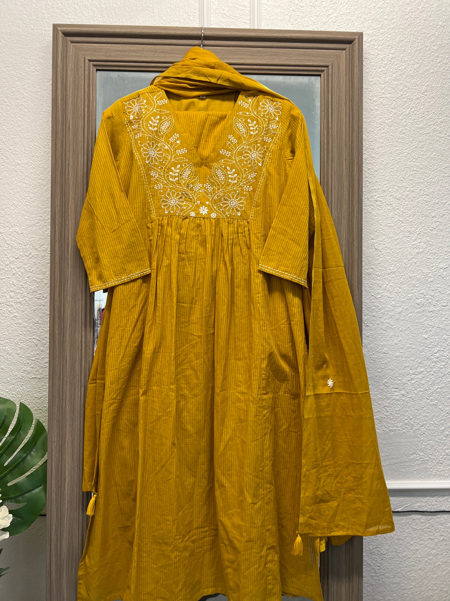 Mustard yellow pure mul cotton 3 pc suit