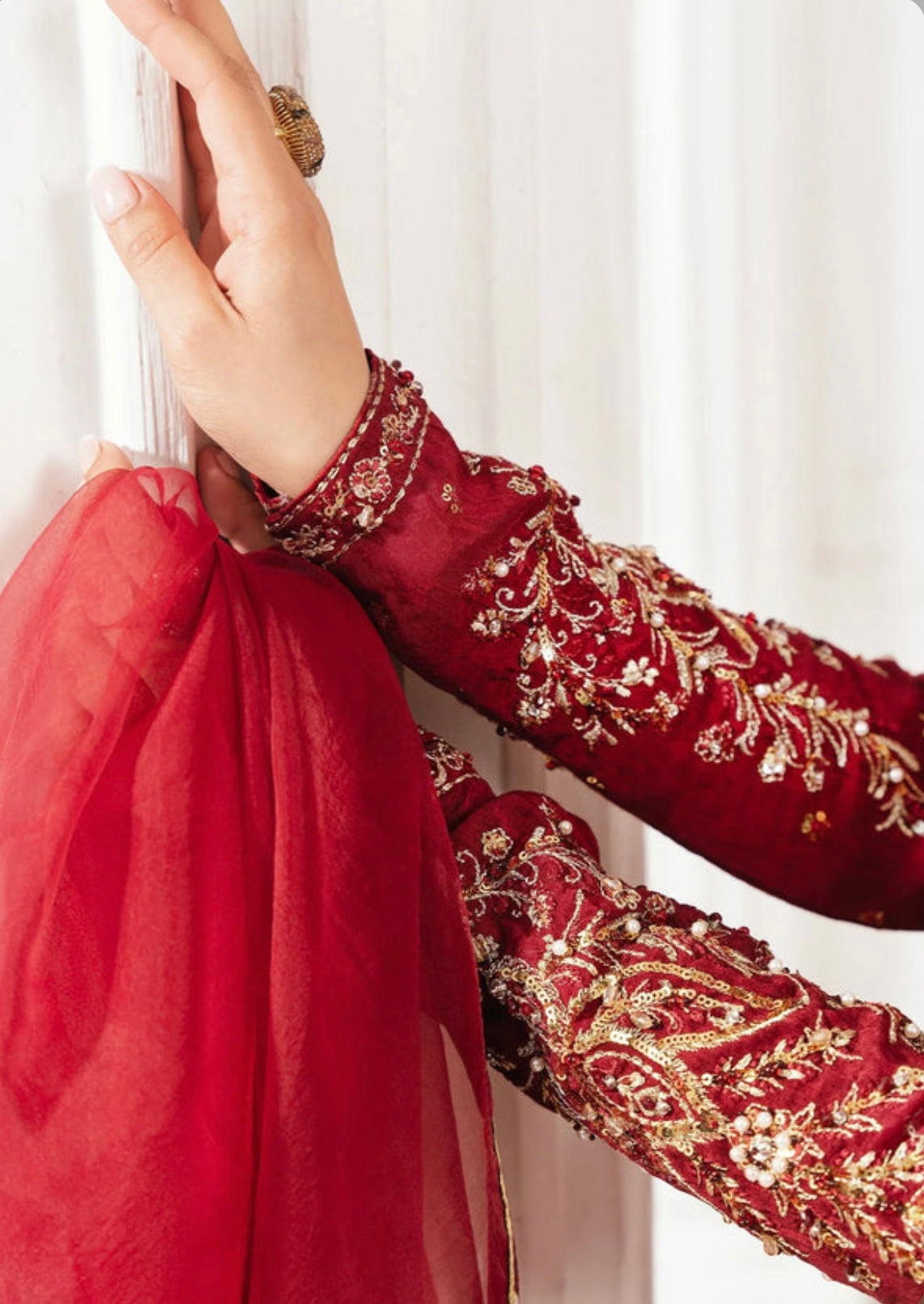 Maroon heavy handwork suit with heavy dupatta