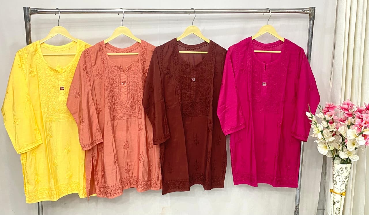 Burnt orange chikankari chanderi kurti