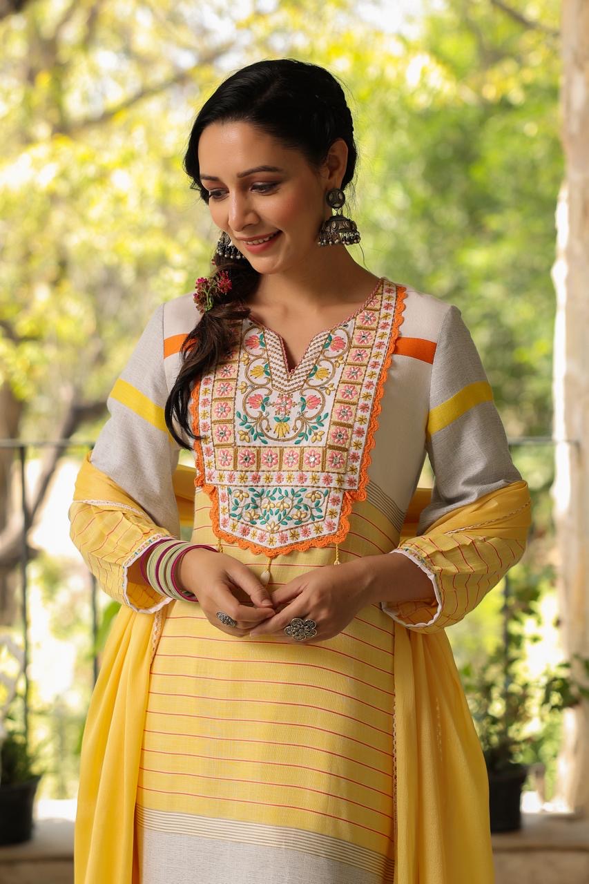 Yellow Beautiful cotton with tulip pant