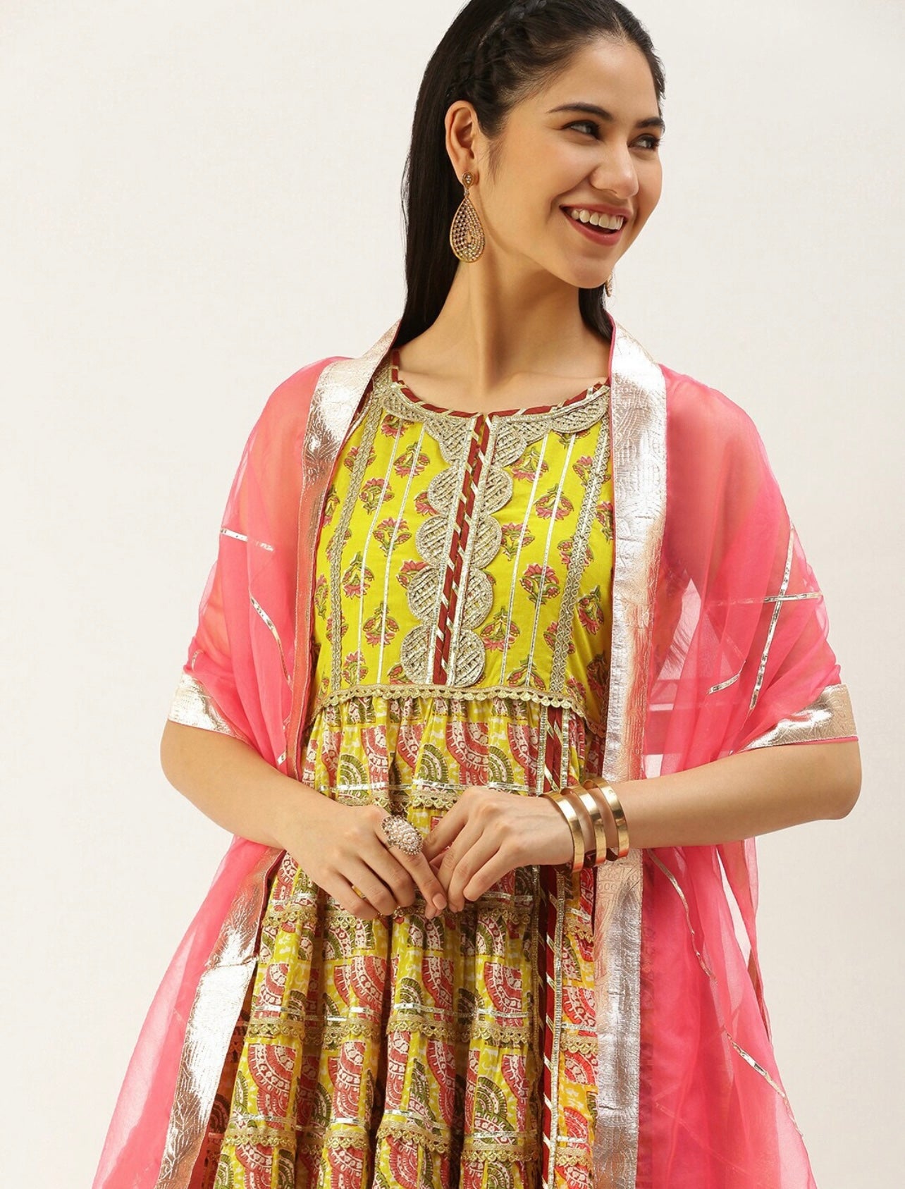 Mint green and pink heavy gota work sharara suit