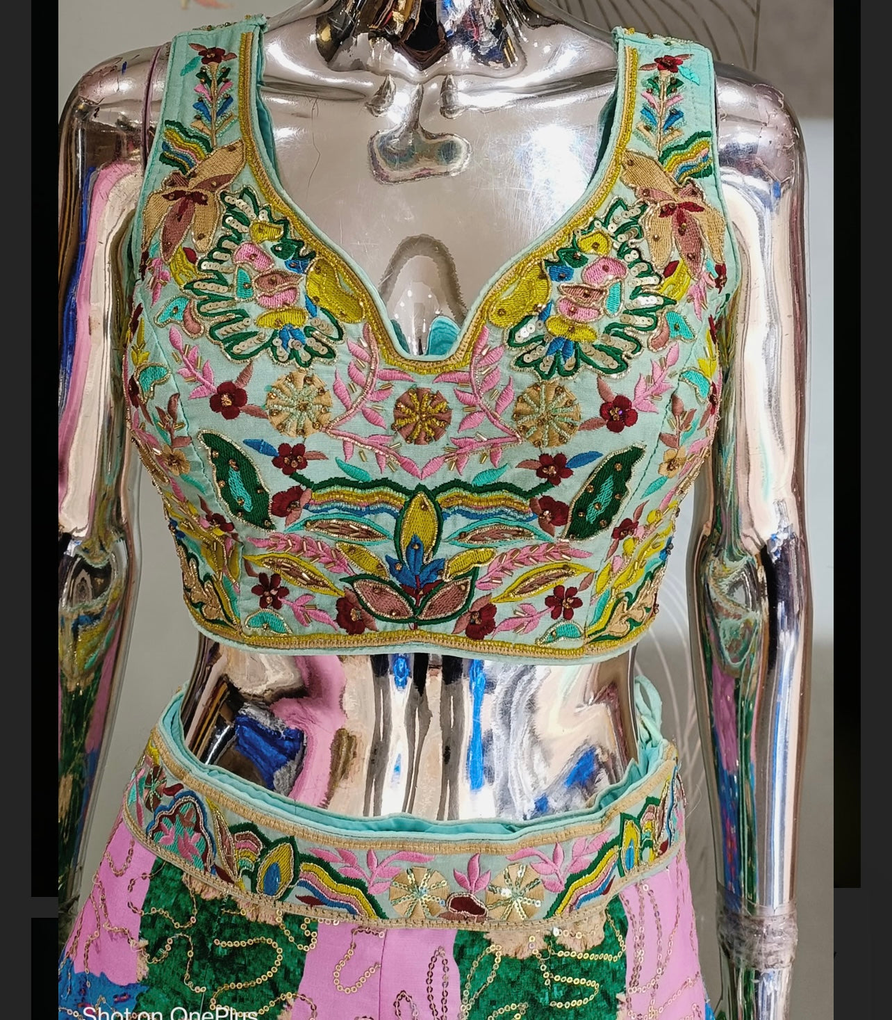 Designer silk multicolor heavy handwork lehenga choli