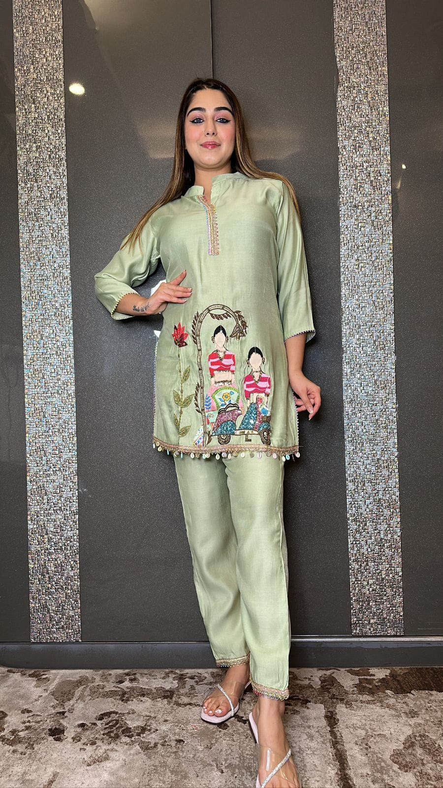 Pista Green Heavy embroidered co-ord set