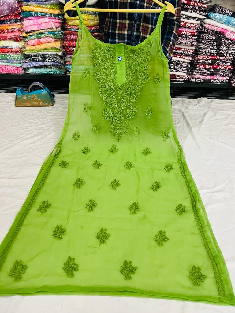 Pure Georgette sleeveless Lucknowi kurti