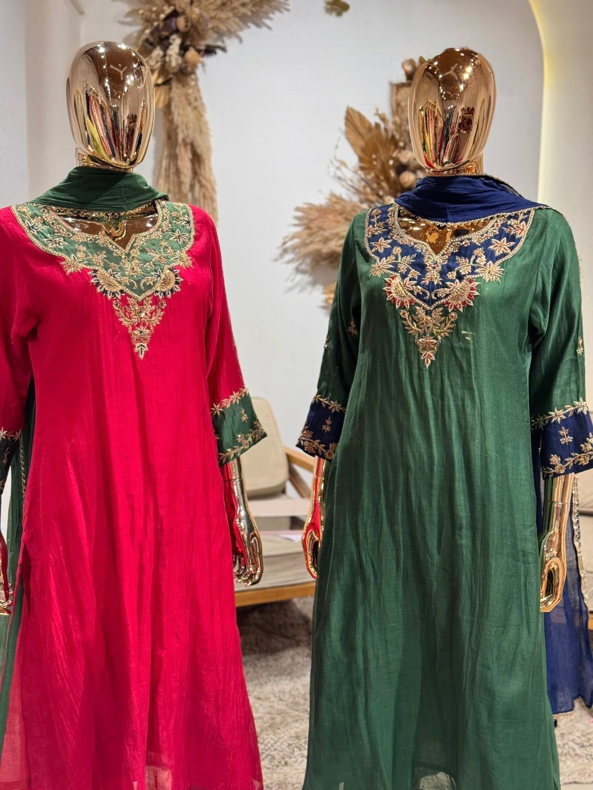 Green elegant pure mul chanderi heavy handwork kurta set