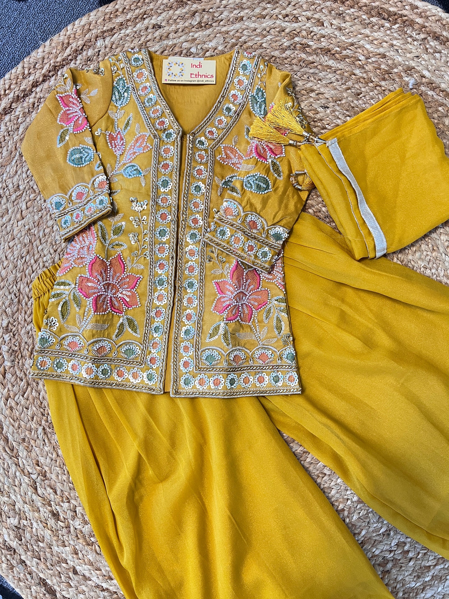Girls Mustard yellow handwork sharara suit