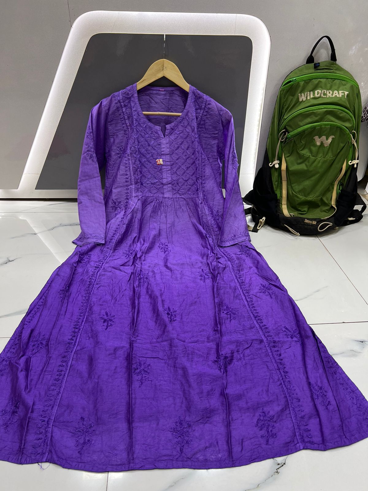Beautiful chanderi A line lucknowi kurti