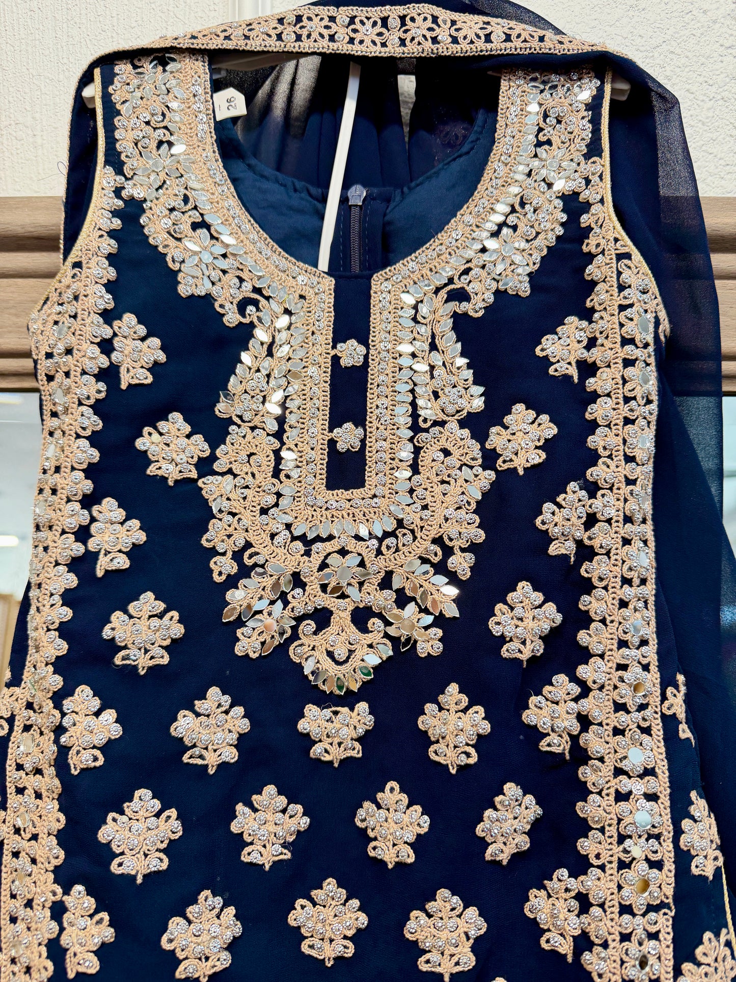 Kids Navy Blue heavy handwork mirror work sharara suit