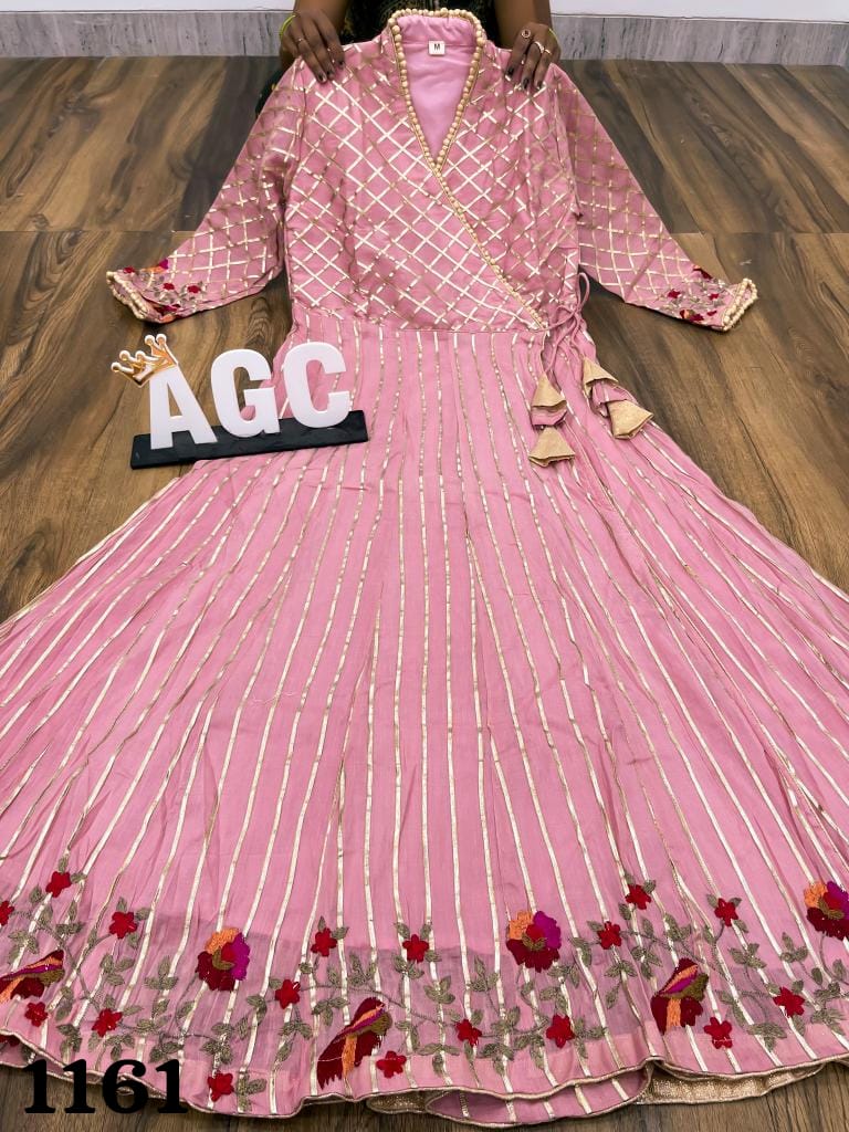 Pink Heavy Gota & embroidered work floor length angrakha gown – Indi Ethnics