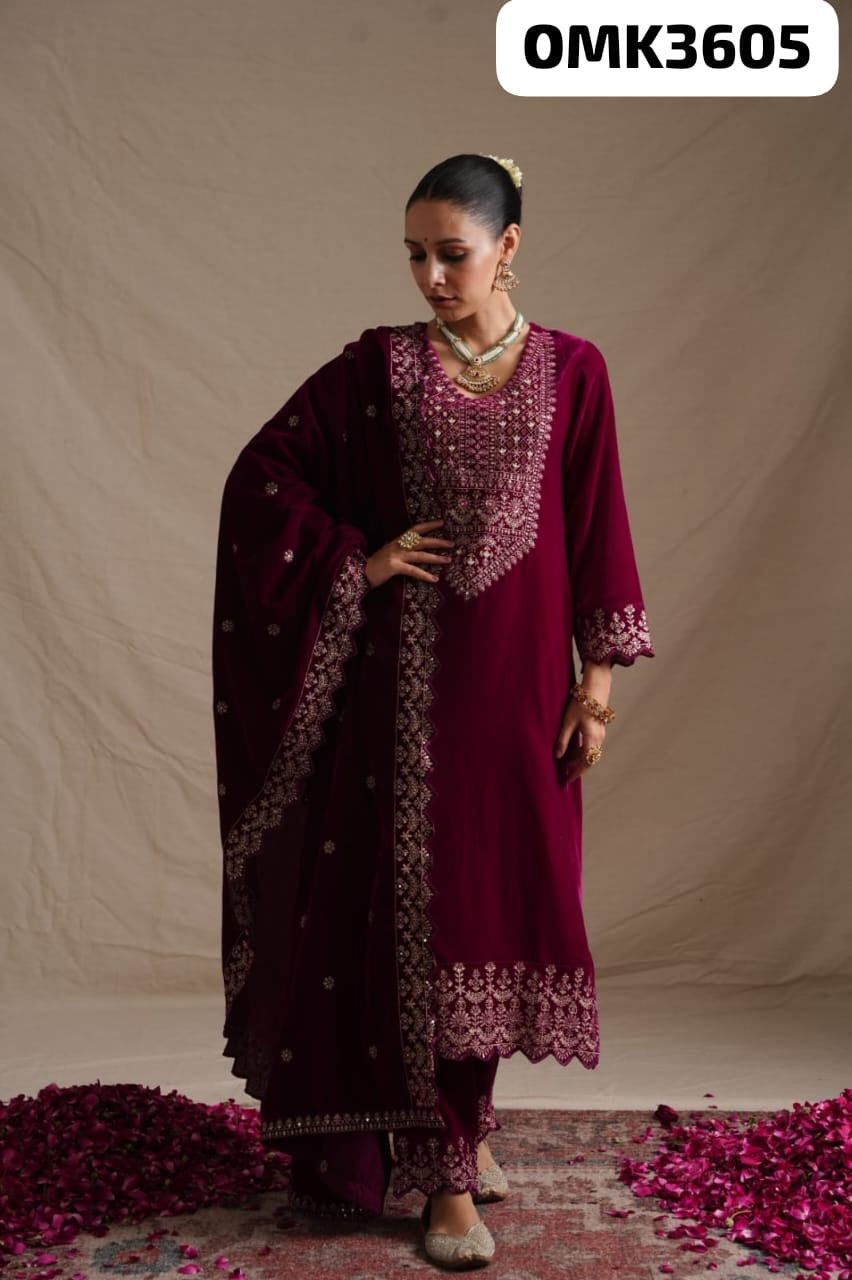 Magenta elegant heavy work velvet suit
