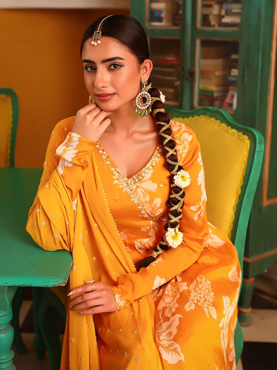 Mustard Angrakha Handwork Kurta set