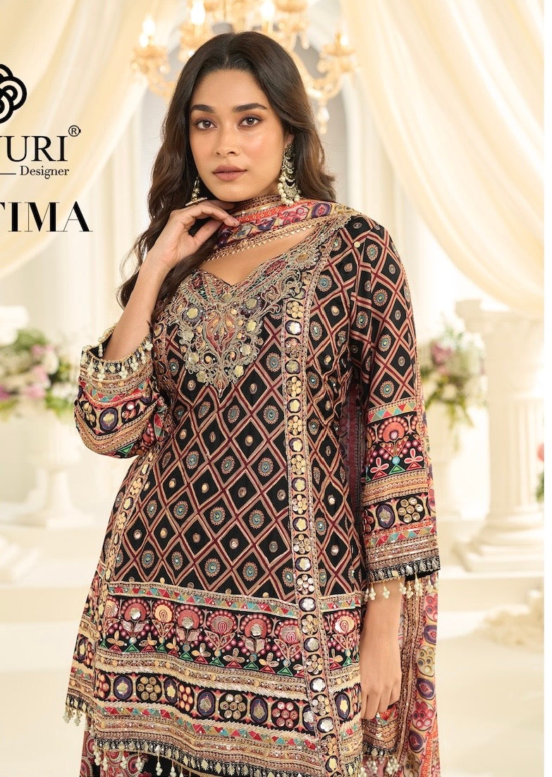 Black multicolor natural crepe sharara suit
