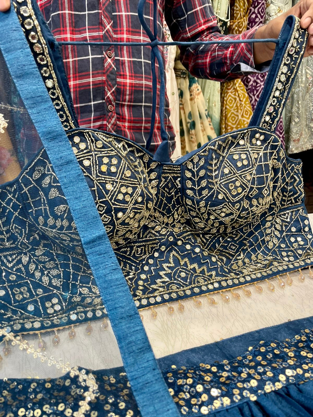 Teal blue Heavy mirror work Lehenga choli