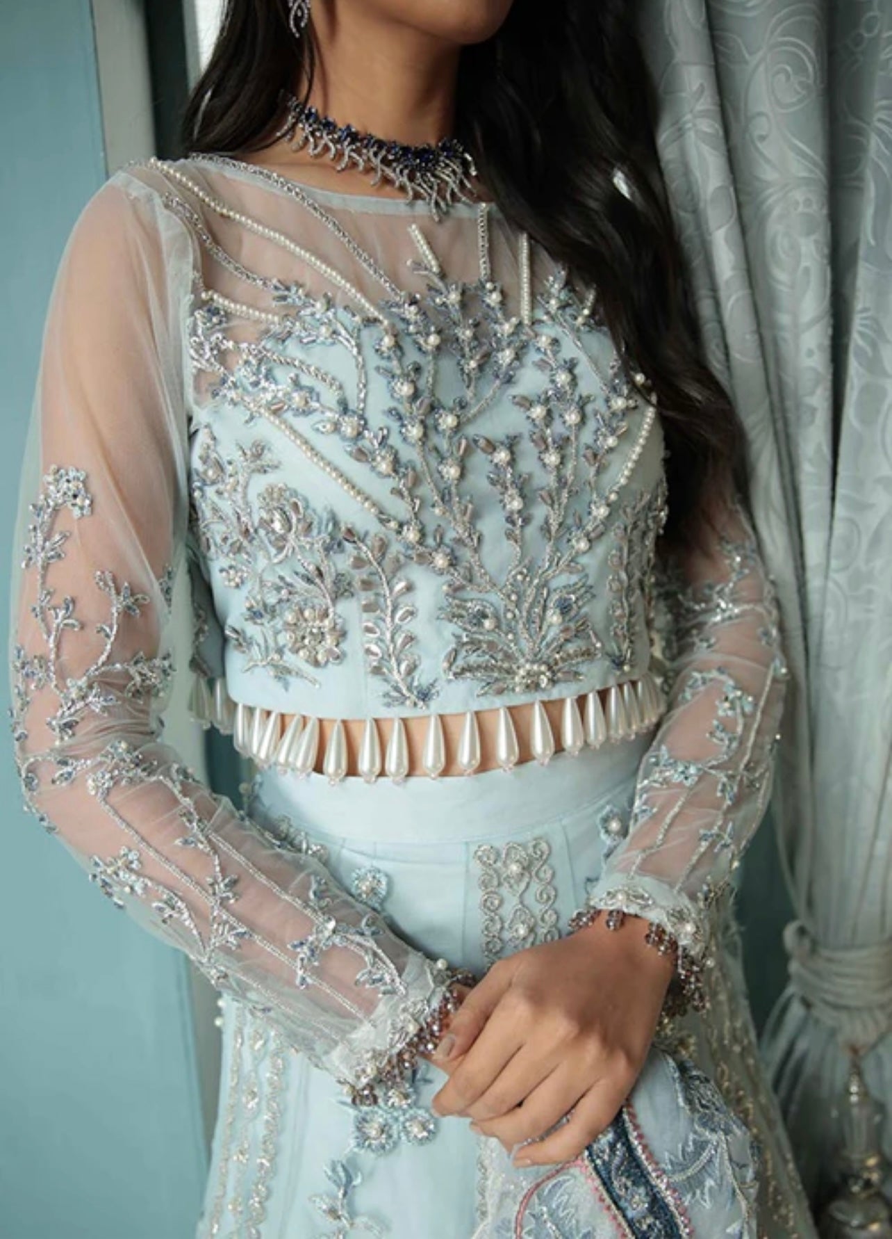 Aqua blue beautiful handwork lehenga