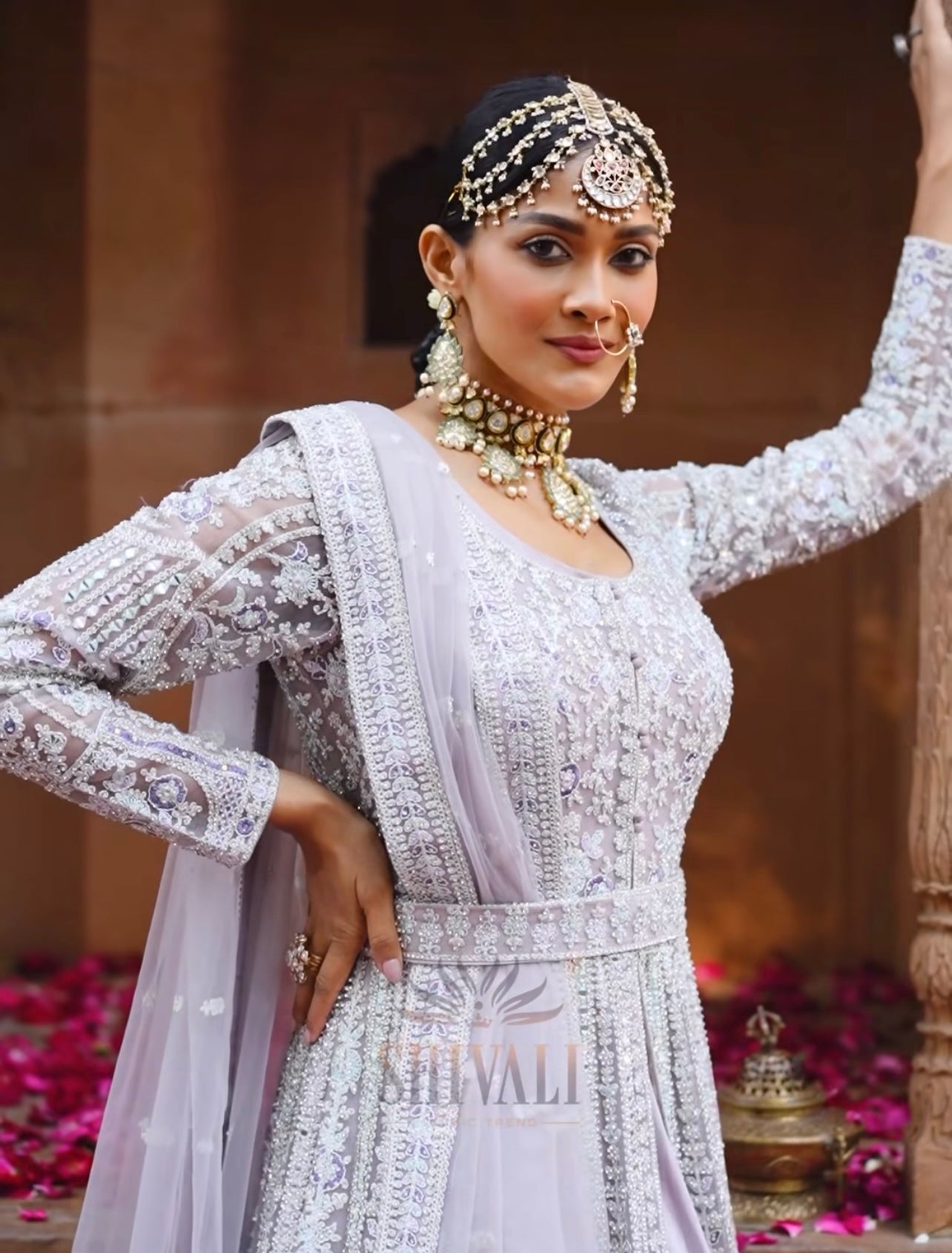 Stunning Lavender heavy handwork front slit pastel lehenga